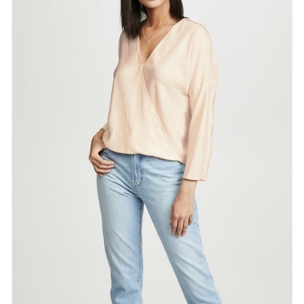 Vince Crossover Blouse Oat Blush Drop Shoulder V-Neck Wrap Top XS Minimalist